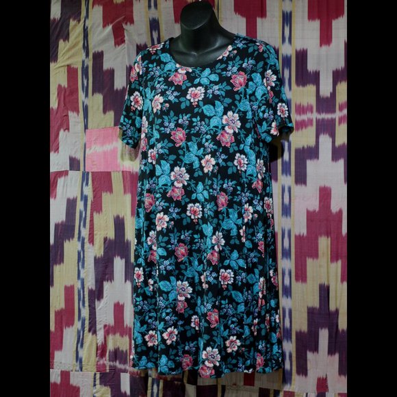 LOFT Black and Turquoise Floral Shift Dress - Picture 1 of 4